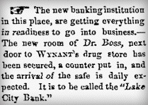 April 25, 1872 article about Lake City Bank opening