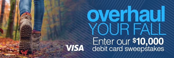 Fall-themed Visa debit card sweepstakes graphic promoting a chance to win $10,000.