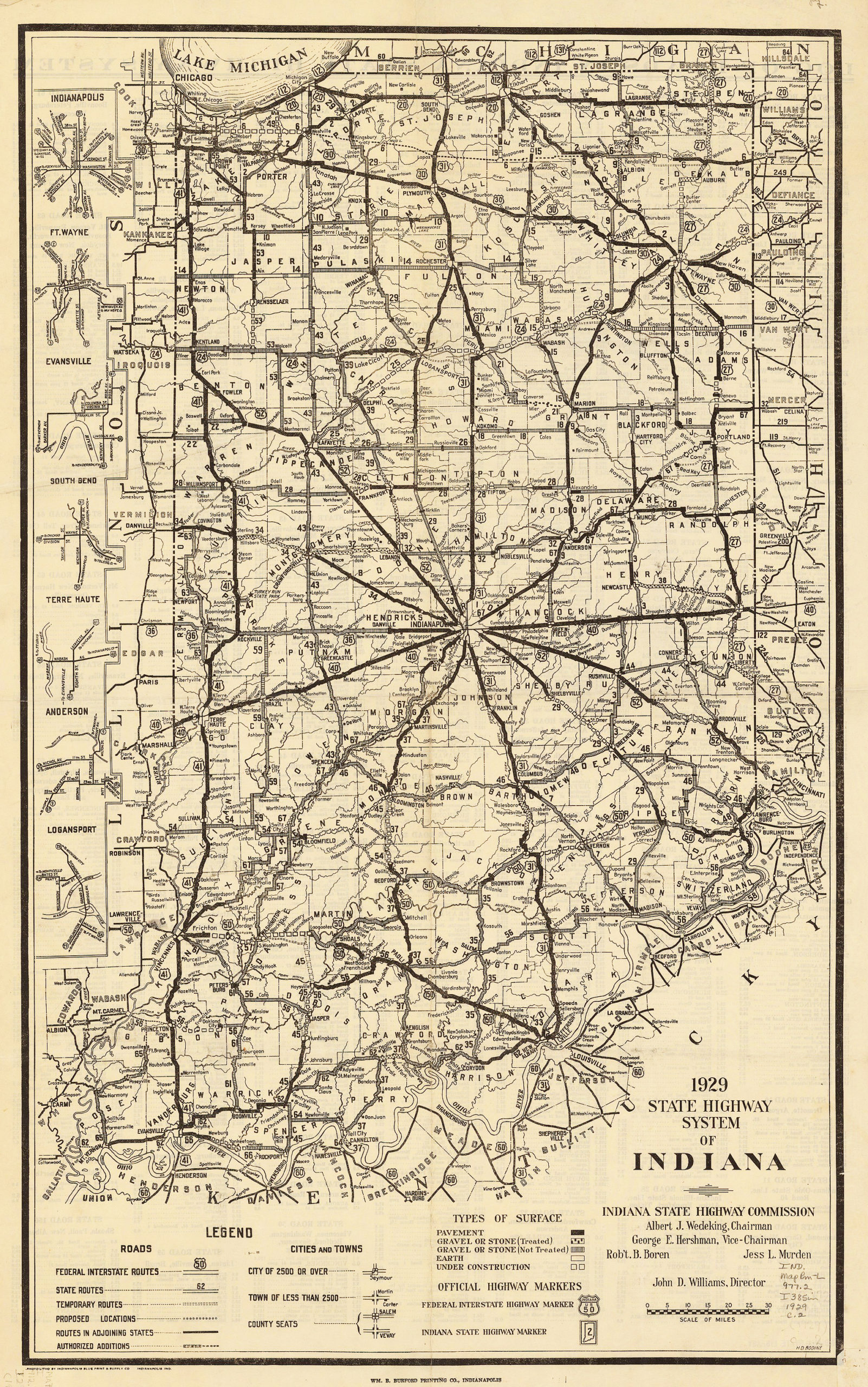 1929 Indiana state highway system map