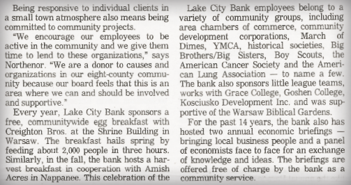 Article about Lake City Bank community mindset