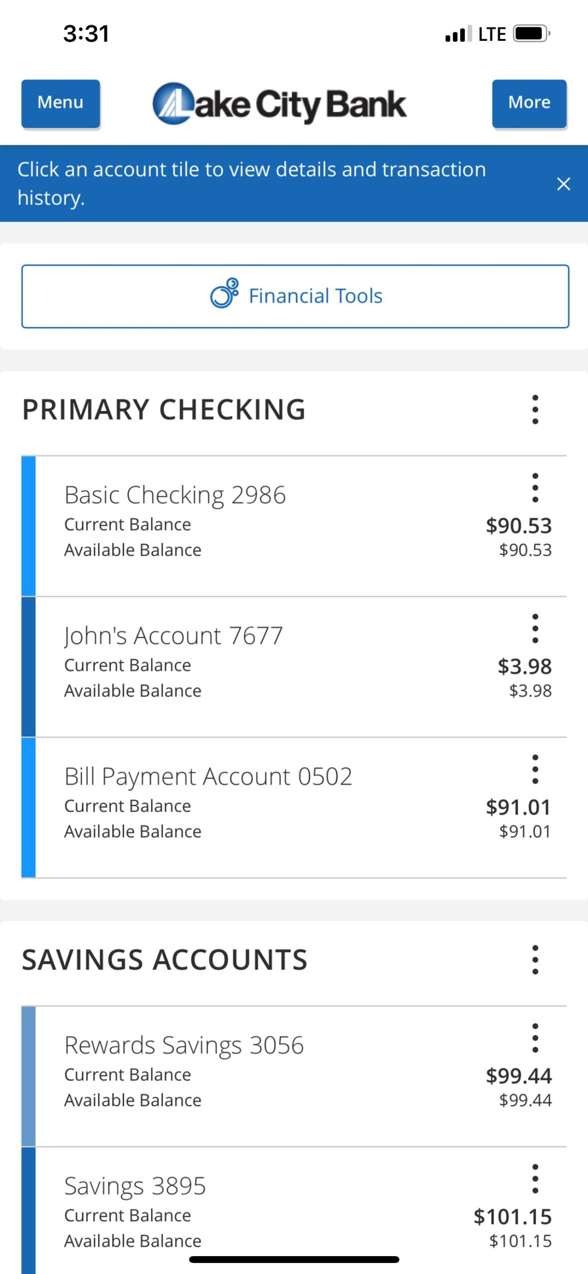 Lake City Bank Digital home screen