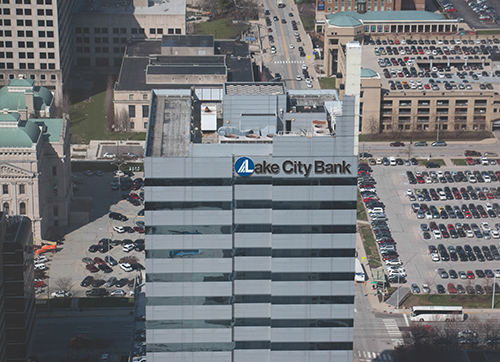 Lake City Bank logo on building facade